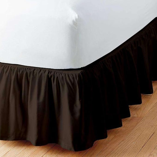 Chocolate Solid Ruffled Bed Skirt King -30 Inch Drop Split Corner, Microfiber Bedskirt with Platform Three Sided Coverage