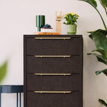 tinge Naima Premium Fabric Dresser - Strong Metal Frame, 5 Spacious Sag-Proof Drawers with Sleek Metal Handles - Premium & Durable Storage Solution for Your Home (Black)
