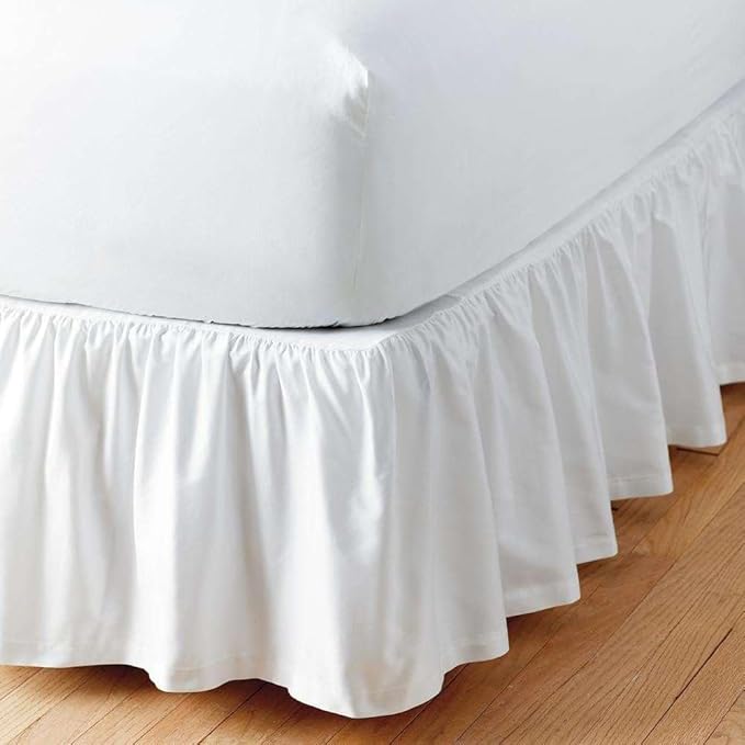 White Solid Ruffled Bed Skirt Full-30 Inch Drop Split Corner, Microfiber Bedskirt with Platform Three Sided Coverage
