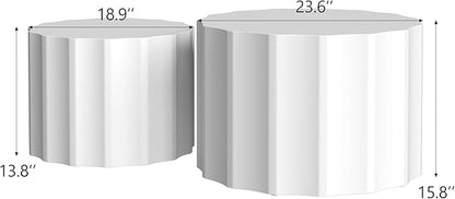 Nesting Coffee Table Set of 2, Round Coffee Tables, Space-Saving Modern Circle Coffee Tables, Side End Table for Living Room, Bedroom, Balcony, Office, White