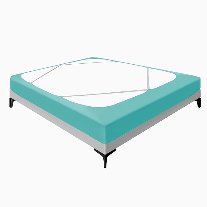 Biscaynebay Decorative Box Spring Cover King & Cal King Size, Aqua Luxurious Jersey Knitting Stretchy Wrap Around 4 Sides Bed Skirt for Home/Hotels, Easy Fit Wrinkle & Fade Free Machine Washable
