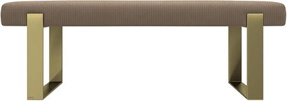 VANT Upholstered Bed Bench - Ribbed Taupe - Burnished Brass - Contemporary Modern, Bedroom Bench Seat, Hallway, or Entryway