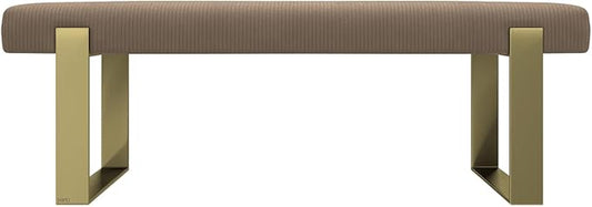 VANT Upholstered Bed Bench - Ribbed Taupe - Burnished Brass - Contemporary Modern, Bedroom Bench Seat, Hallway, or Entryway