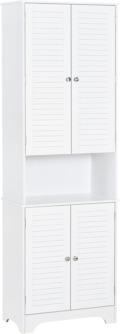 HOMCOM Tall Narrow Bathroom Storage Cabinet with Doors and Shelf Adjustability, Freestanding Linen Cabinet with 2 Cabinets and Countertop, White