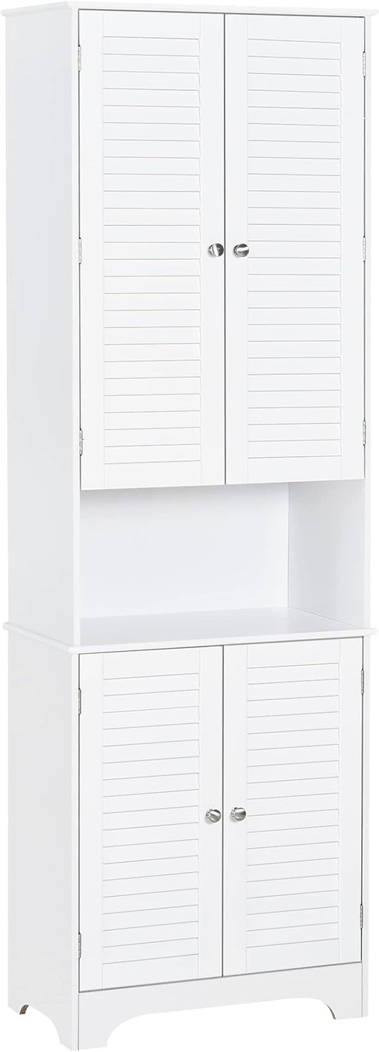 HOMCOM Tall Narrow Bathroom Storage Cabinet with Doors and Shelf Adjustability, Freestanding Linen Cabinet with 2 Cabinets and Countertop, White