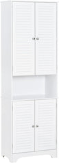 HOMCOM Tall Narrow Bathroom Storage Cabinet with Doors and Shelf Adjustability, Freestanding Linen Cabinet with 2 Cabinets and Countertop, White