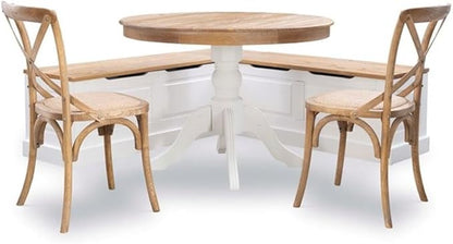 Riverbay Furniture 18" High Transitional Backless Wood Corner Kitchen Breakfast Nook Bench, with Hidden Storage, in White & Natural Finish