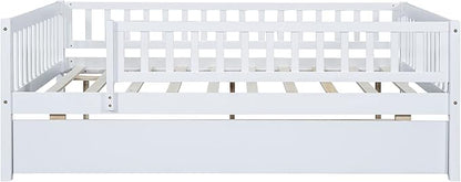 Bellemave Full Size Bed Frames with Rails for Kids, Full daybed Frame with Trundle for Boys/Girls/Adults， White