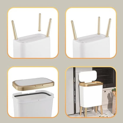Procade 2Pack White Trash Can with Lid, Bathroom Trash Can with Gold Edge, Narrow Modern Garbage Can for Bedroom, Slim Plastic Trash Bin for Room,Kitchen, Living Room, Office,4 Gallon