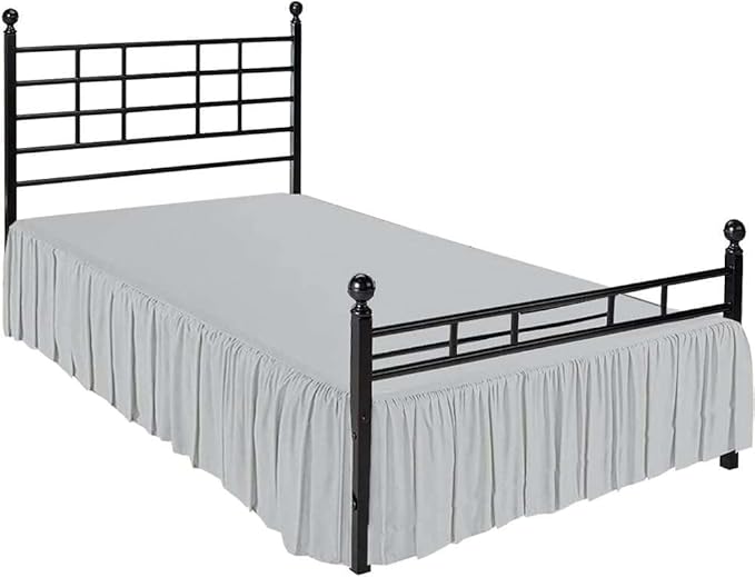Light Grey Solid Ruffled Bed Skirt Full-16 Inch Drop Split Corner, Microfiber Bedskirt with Platform Three Sided Coverage