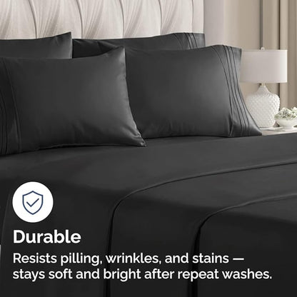King Pillow Cases Set of 6 - Ultra Soft Hotel Quality Pillowcase Covers - Comfy & Wrinkle Free - Shrink, Stain and Fade Resistant - Easy-Care, Machine Washable Pillow Protectors - 6 Piece Set - Black