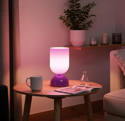 8.9" Modern Glass Table Lamp for Living Room, Dimmable Desk Lamps for Bedroom, UL Listed Nightstand Lamp with Dome Base, End Table Lamps for Home, Side Tables, College Dorm, Office, Glossy Purple