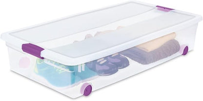 Sterilite 4-Pack 60 Quart ClearView Latch Box, Wheeled Underbed Organizer Bins with Latching Lids - Clear Plastic Organization Containers for Closet, Bedroom, Shelving Units and Everyday Home Storage