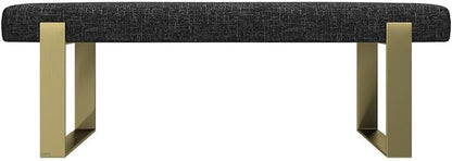 VANT Upholstered Bed Bench - Weave Prestige - Burnished Brass - Contemporary Modern, Bedroom Bench Seat, Hallway, or Entryway