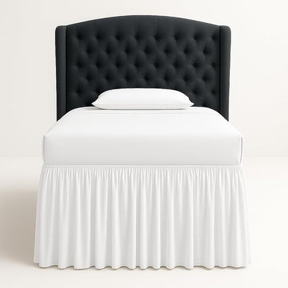 Cottingon Dorm Bed Skirt Twin XL 42" with Split Corners, 100% Microfiber Soft and Stylish, College Room Essential, Extra Long Dust Ruffle for Extended Beds, White