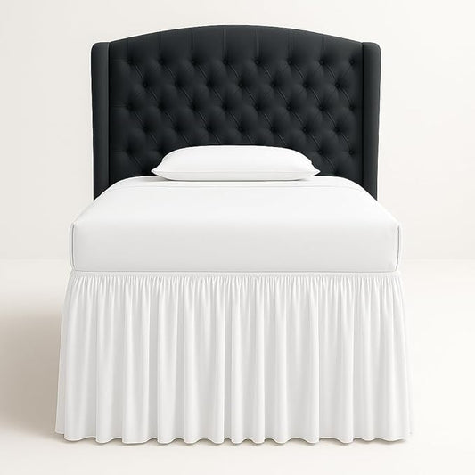 Cottingon Dorm Bed Skirt Twin XL 42" with Split Corners, 100% Microfiber Soft and Stylish, College Room Essential, Extra Long Dust Ruffle for Extended Beds, White