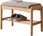 Solid Wood Shoe Bench, Shoe Rack Bench Assembled with Gray Cushion for Entryway, Hallway, Bedroom, Living Room, 11.8" x 23.6" x 16.5", Beech Wood, Natural