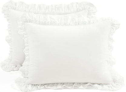 Lush Decor Ella Ruffle Lace 100% Cotton Duvet Cover, 3 Piece Set, King, White - Cute Duvet - King Bedding Set - Gray Bedding - Coquette Decor - Ruffle Trim - White Lace Trim