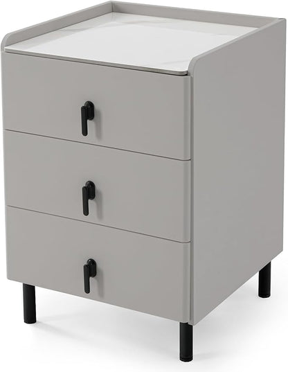 Lamberia Narrow Nightstand with 3 Drawers, Narrow Side Table, Small Bedside Table for Bedroom, Living Room, End Table for Small Space, Dark Grey, 15.8''W x 15.8" D x 23.5" H