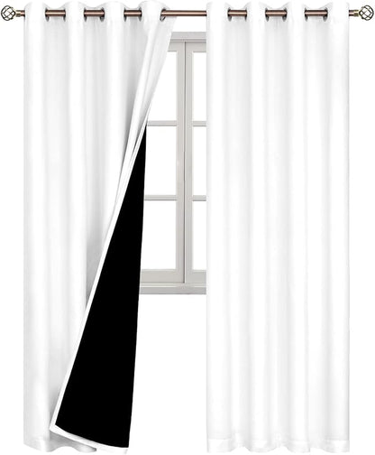BGment Thermal Insulated 100% Blackout Curtains for Bedroom with Black Liner, Double Layer Full Room Darkening Noise Reducing Grommet Curtain (52 x 72 Inch, Pure White, 2 Panels)