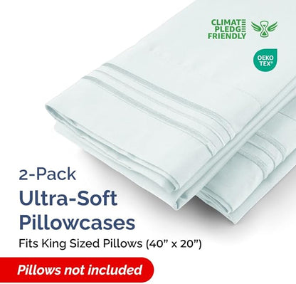 King Pillow Cases Set of 2 - Ultra Soft Hotel Quality Pillowcase Covers - Comfy, Cozy & Wrinkle Free - Shrinkage, Stain and Fade Resistant - Machine Washable Pillow Protectors - 2 Piece Set - Ice Blue