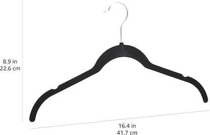 Amazon Basics Slim, Velvet, Non-Slip Shirt Clothes Hangers, Pack of 100, Black