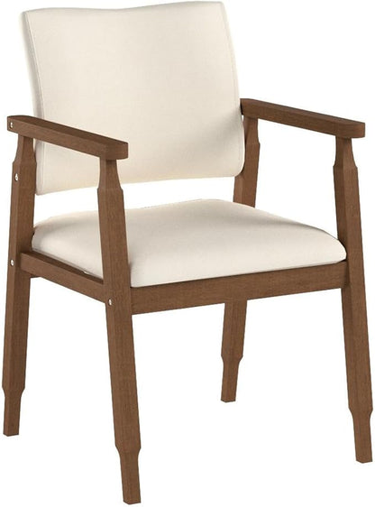 thksbought Set of 4 Walnut Dining Chairs, Wood Arm and Legs Chairs,Beige Color Living Room Chairs for Decor Furniture
