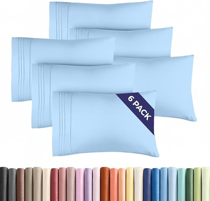 Queen Pillow Cases Set of 6 - Ultra Soft Hotel Quality Pillowcase Covers - Comfy, Cozy & Wrinkle Free - Shrink, Stain & Fade Resistant - Machine Washable Pillow Protectors - 6 Piece Set - Light Blue