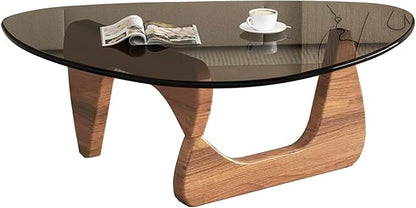 Mid Century Modern Glass Coffee Table, Coffee Table for Living Room, Brown Glass Coffee Tables,Suitable for Bedroom Living Room Reception Office Tables (Walnut/Grey, Medium 35.8 * 25.5 * 16in)