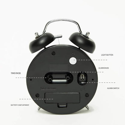 {Loud Alarm for Deep Sleepers) 4'' Twin Bell Alarm Clock with Backlight for Bedroom and Home Decoration(Black)