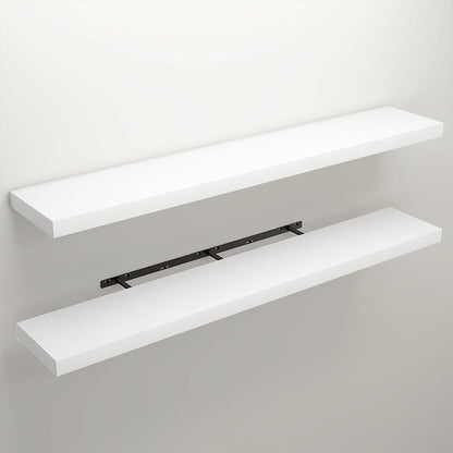 Floating Shelves for Wall, 9.3" Deep Wall Mounted Wood Shelves for Bathroom, Bedroom, Living Room, Kitchen, Hanging Shelf for Books/Storage/Room Decor (White, 55")