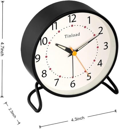 4.5" Antique Retro Analog Alarm Clock, Small Silent Desk Clock with Manual Light, Snooze, for Living Room, Bedroom, Bedside, Desk(Black)