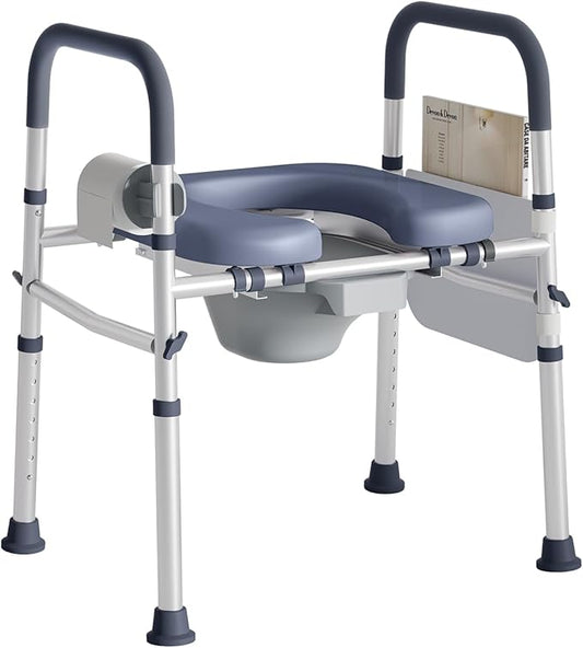 Bedside Commode for Seniors, FSA/HSA Eligible Bedside Toilet with Adjustable Width and Height, 400 LBS Weight Capacity, 16.5 Inch Extra Large Soft Seat Plate
