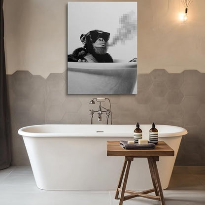 Pveror Black and White Monkey Wall Art Chimpanzee Canvas Print Modern Animal Photography Artwork Minimalist Home Decor Contemporary Wall Decor for Living Room Office Bedroom Single Panel 12x16 Inches