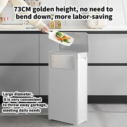 WanWanKa Bathroom Trash Can with Lid,Slim 6 Gallon Commercial Lagre Trash Bin, Tall Skinny Waste Bin with Press Top Lid, Narrow Garbage can for Kitchen,Living Room,Ofice,Laundary Room,Bedroom White