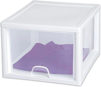 Sterilite 27 Qt (4 Pack) and 16 Qt (6 Pack) Clear Plastic Stackable Organizer Drawers, White