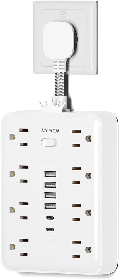Surge Protector Power Strip(900J) -MCSCN 8 Outlets 6 USB - 15A/1875W - Ultra-Thin Plug & Cord - UL Certified - Home/Office Use