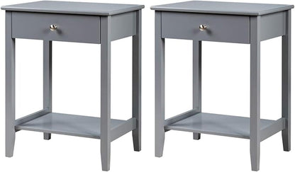 Giantex Nightstand Wooden 2-Tier Couch Sofa Side Table with Drawer, Storage Shelf, Solid Wood Legs,Mufti-Functional Home Furniture for Living Room Bedroom Study Room End Table (2, Gray)