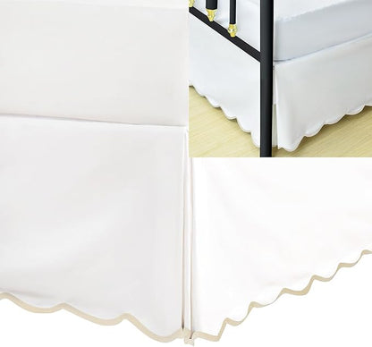 HIG Queen Bed Skirt - Easy Fit Scallop Edge Pleated Bedskirts With Spilt Coner, 12 Inch Drop Anti-Slip Dust Ruffle, Thick Fabric for Enhanced Privacy, Pre-Washed for Long-Lasting Use, Machine Washable