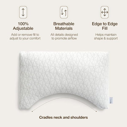Coop Home Goods Original Crescent Adjustable Pillow, Queen Bed Pillows for Shoulder, Neck & Head Support, Crescent Foam Pillows - Medium Firm for Back & Side Sleeper, CertiPUR-US/GREENGUARD Gold
