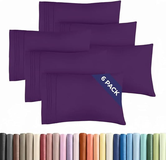 King Pillow Cases Set of 6 - Ultra Soft Hotel Quality Pillowcase Covers - Comfy & Wrinkle Free - Shrink, Stain and Fade Resistant - Easy-Care, Machine Washable Pillow Protectors - 6 Piece Set - Purple