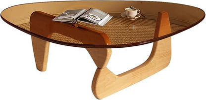 Glass Coffee Table, Mid Century Modern Coffee Table, Coffee Table for Living Room Center Table Suitable for Bedroom Living Room Reception Office Tables (Wood/Brown, Large)