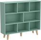 IOTXY Wooden Open Shelf Bookcase - 3-Tier Floor Standing Display Cabinet Rack with Legs, 8 Cubes Bookshelf, Tiffany-Green | Display Cabinet, Rack, with Legs, Bookshelf