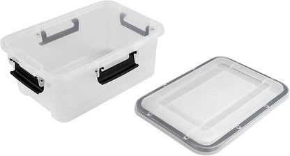 10 Liters Clear Storage Box with Latch Clips/Lid, Plastic Airtight Pet Food Containers Set of 6