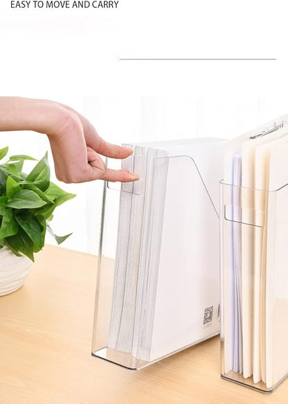 ICCGBHGO Magazine Holder, Clear Plastic Vertical File Magazine Organizer, Desktop File Magazine Book Storage Shelf for Office Desk(2PCS)