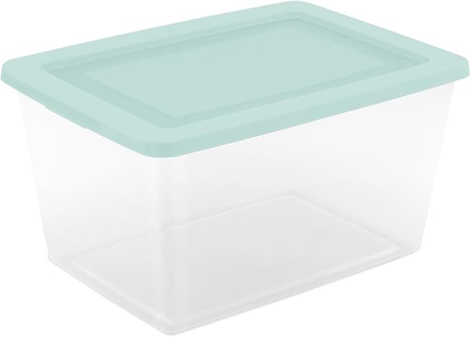 Sterilite 8 Pack Storage Boxes, Clear Plastic Stackable Containers, Lightweight Home Organizers with Snap Lids, 58 Quart, Mindful Mint