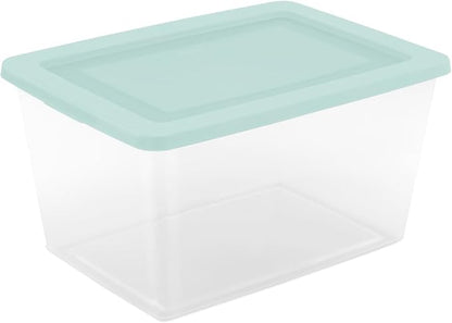 Sterilite 8 Pack Storage Boxes, Clear Plastic Stackable Containers, Lightweight Home Organizers with Snap Lids, 58 Quart, Mindful Mint