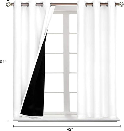 BGment Short 100% Blackout Curtains for Bedroom, Thermal Insulated Energy Efficiency Noise Reducing Grommet Curtains 54 Inch Length with Liner for Small Window 2 Panels Each 42 Inch Wide, Pure White