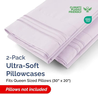 Queen Pillow Cases Set of 2 - Ultra Soft Hotel Quality Pillowcase Covers - Comfy, Cozy & Wrinkle Free - Shrinkage and Fade Resistant - Machine Washable Pillow Protectors - 2 Piece Set - Light Lavender