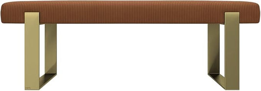 VANT Upholstered Bed Bench - Ribbed Terracotta - Burnished Brass - Contemporary Modern, Bedroom Bench Seat, Hallway, or Entryway